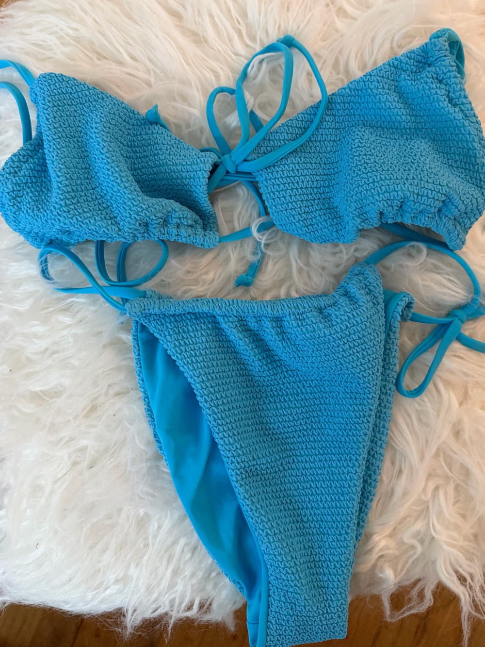 Kendall & Kylie Textured Bright Turquoise Blue String Bikini